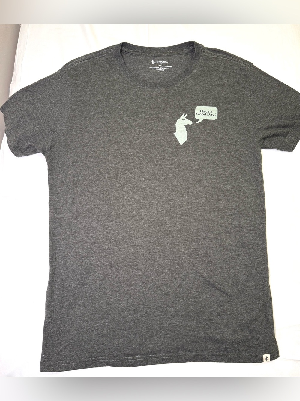 Cotopaxi Have a Good Day Graphic Tee Shirt Gray Organic Cotton Men's Large